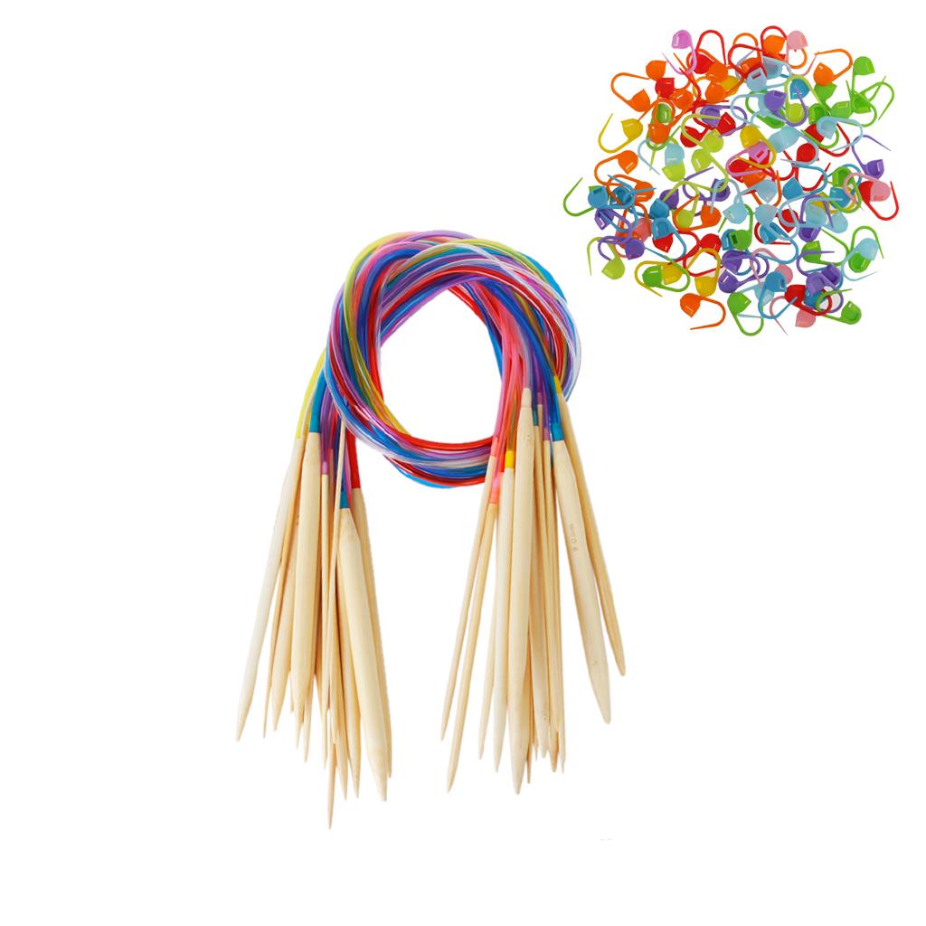 18pcs Wood Circular Knitting Needles Colorful Tube with 100 Stitch Markers