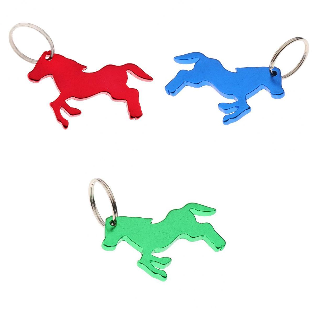3 Pieces Aluminum Horse Pattern Bottle Opener Key Ring Keychain Bag Pendent