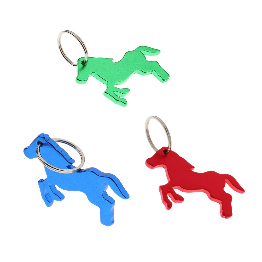 3 Pieces Aluminum Horse Pattern Bottle Opener Key Ring Keychain Bag Pendent
