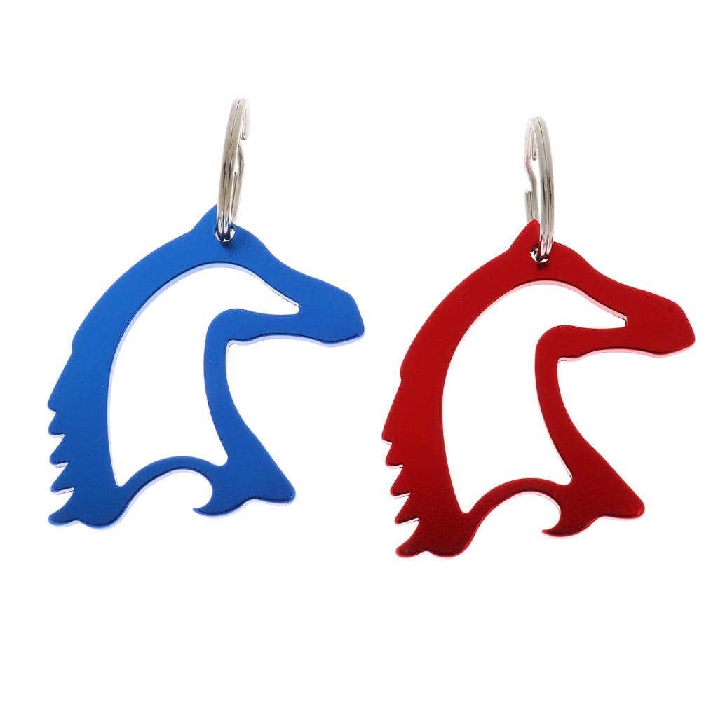 2 Pcs Alloy Horse Head Simple Bottle Opener Key Ring Keychain Bag Pendent