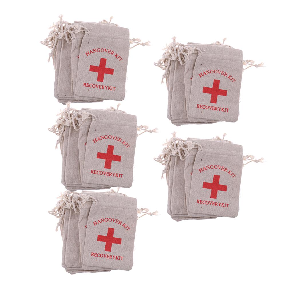 50pcs Hangover Kit Bags Bachelorette Party First Aid Bags Muslin Favors Bag
