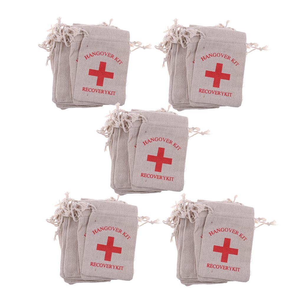 50pcs Hangover Kit Bags Bachelorette Party First Aid Bags Muslin Favors Bag