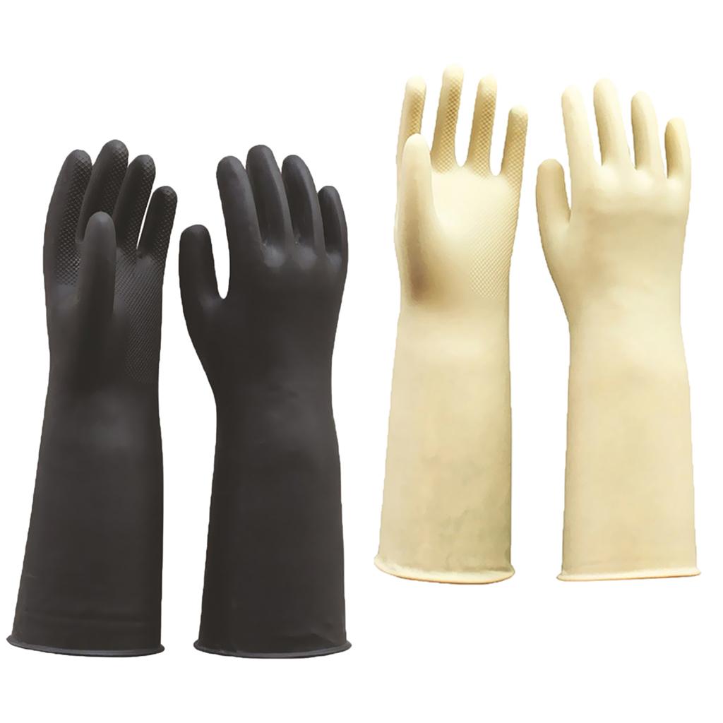 2 Pairs 60cm Long Industrial Rubber Latex Gloves Work Safety Black + White