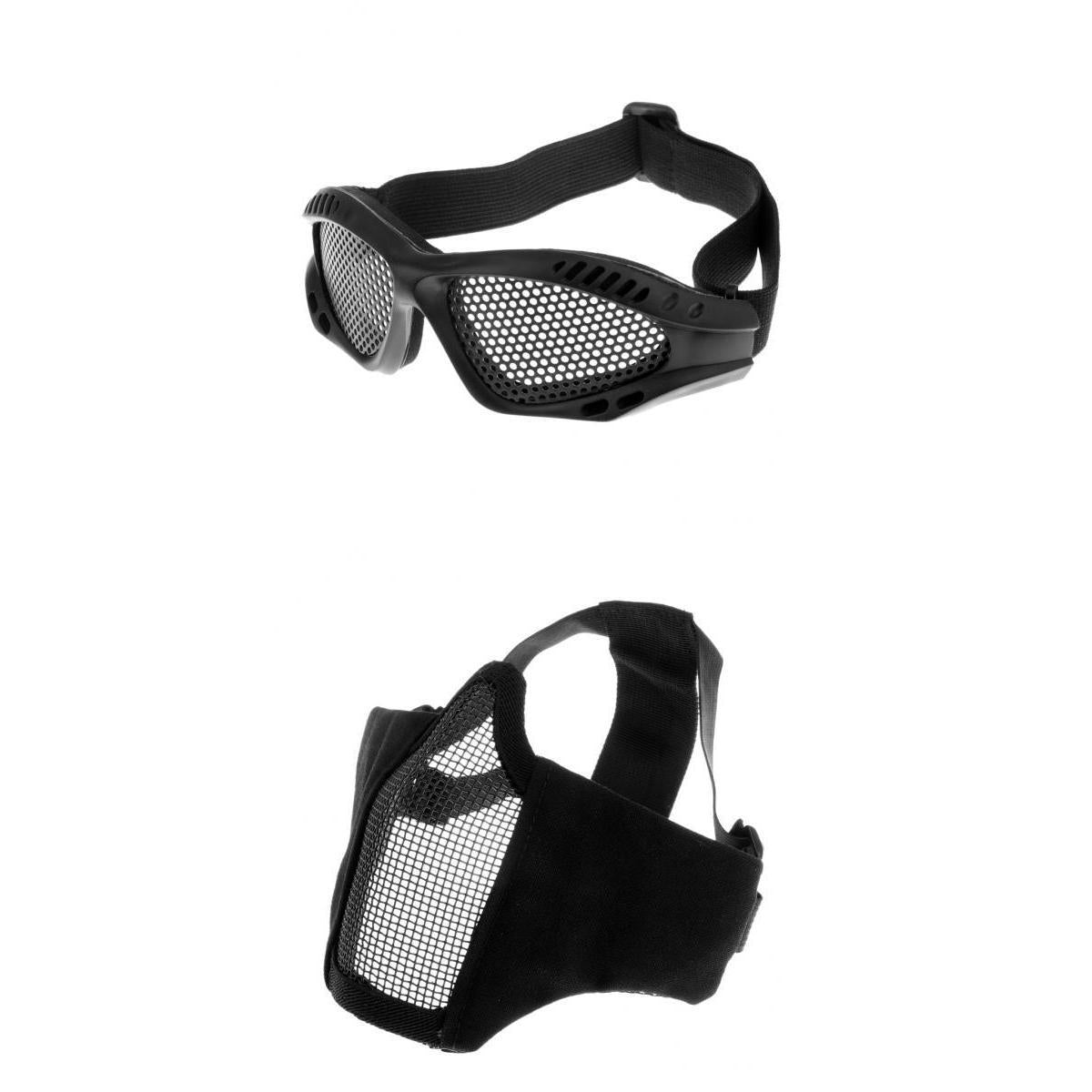 Adjustable Steel Mesh Half Face Lower Tactical Mask & Goggles Black