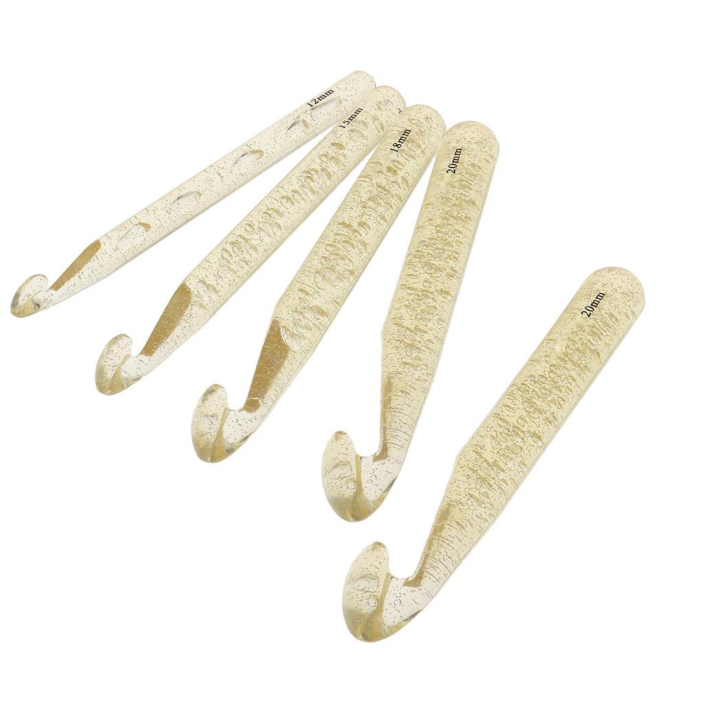 5 Pieces Assorted Sizes Plastic Crochet Hooks Big Knitting Needles Gold
