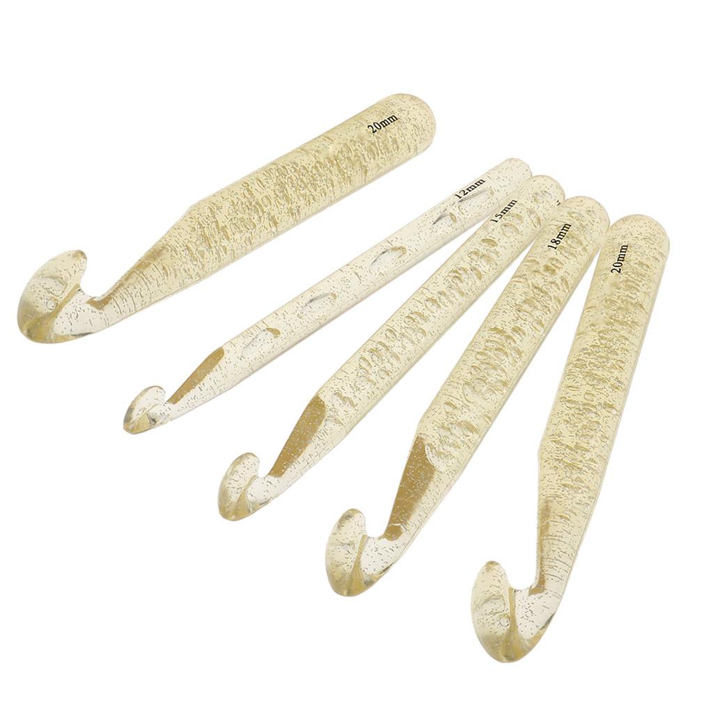 5 Pieces Assorted Sizes Plastic Crochet Hooks Big Knitting Needles Gold