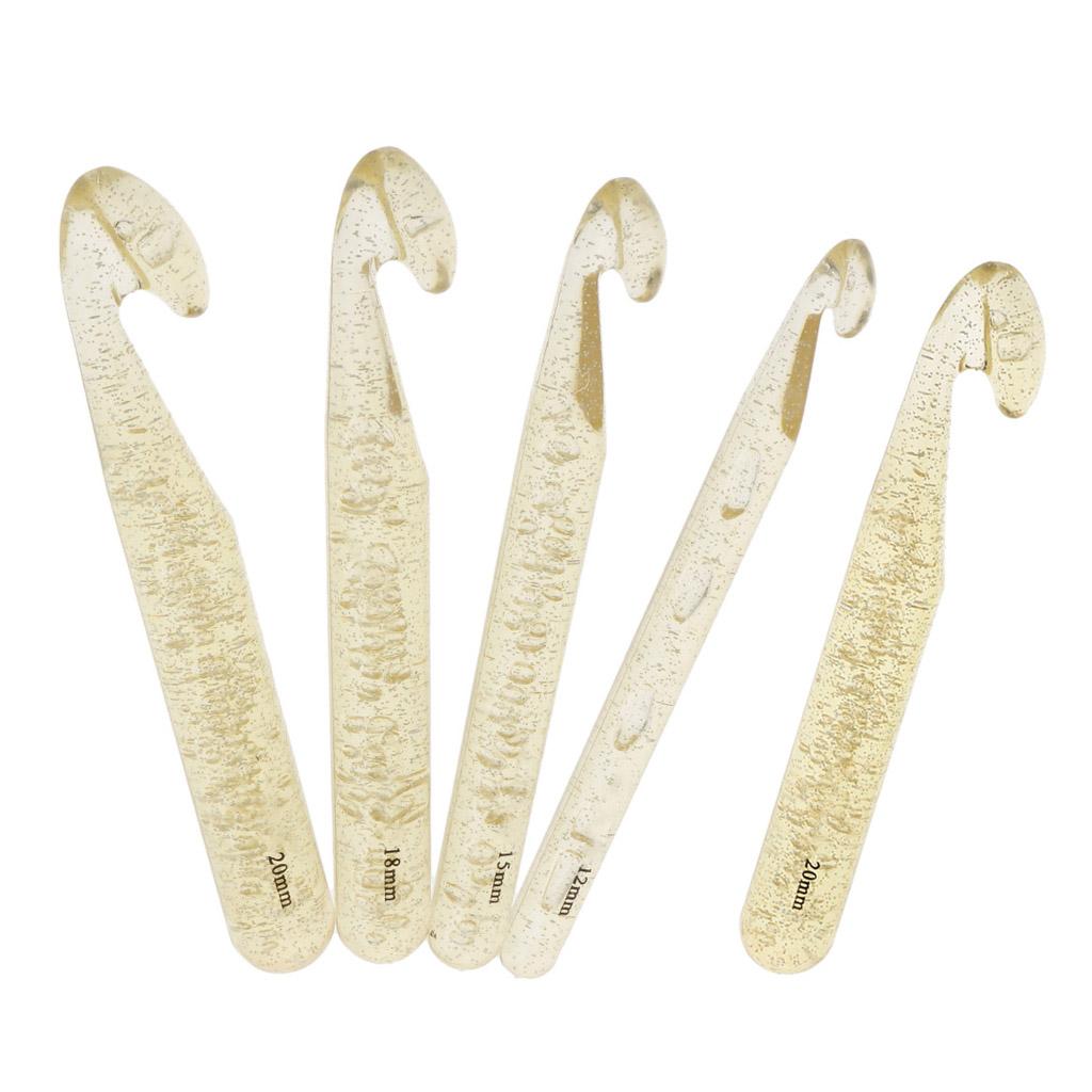 5 Pieces Assorted Sizes Plastic Crochet Hooks Big Knitting Needles Gold