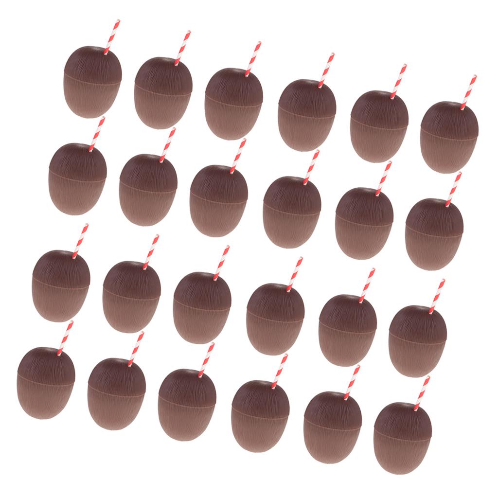 24 Pieces Plastic Fruit Coconut Drink Cup Straw Hawaiian Luau Tropical Party