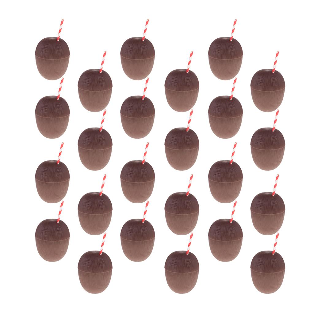 24 Pieces Plastic Fruit Coconut Drink Cup Straw Hawaiian Luau Tropical Party