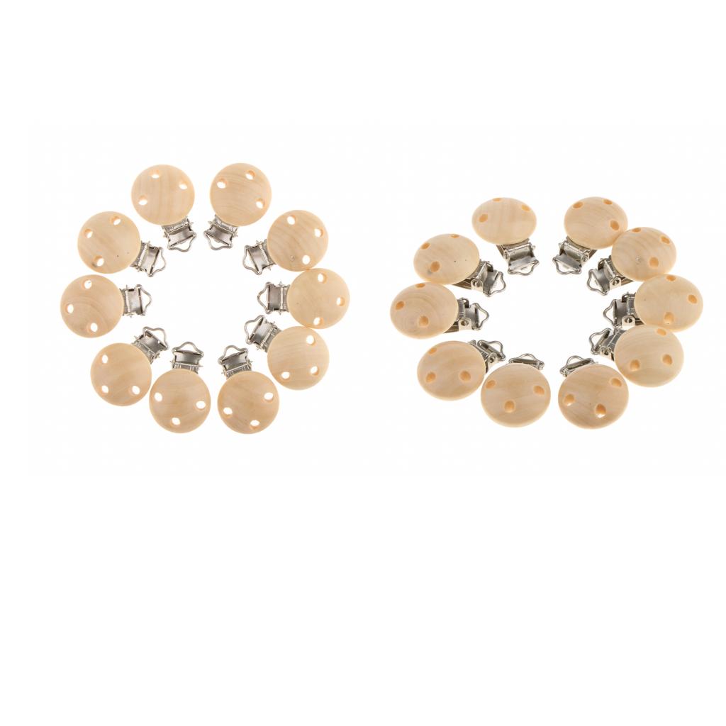 20 Pieces Baby Pacifier Clips Wooden Metal Holders Infant Soother Clasp