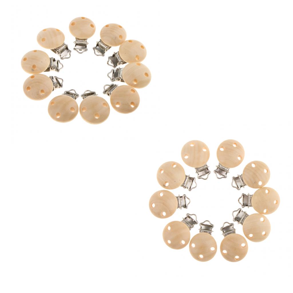 20 Pieces Baby Pacifier Clips Wooden Metal Holders Infant Soother Clasp