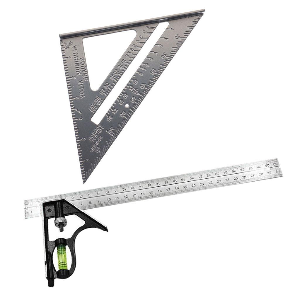 300mm 12 Adjustable Combination Set and 7" Aluminum Triangle Ruler Square"