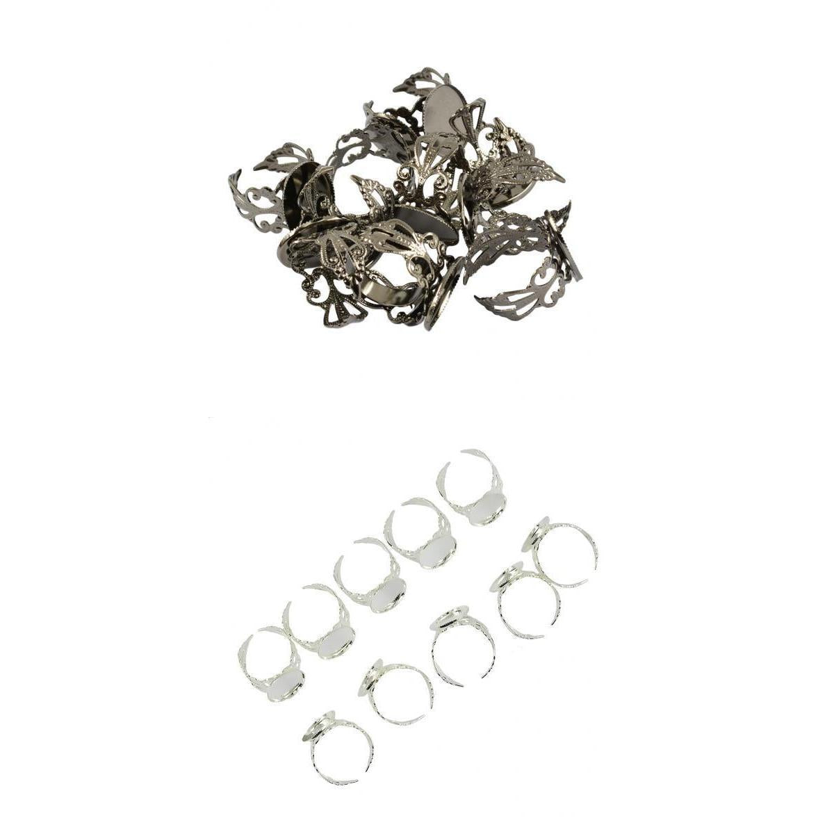 20 Piece Brass Blank Bezel Filigree Flower Ring DIY Making Craft Jewelry