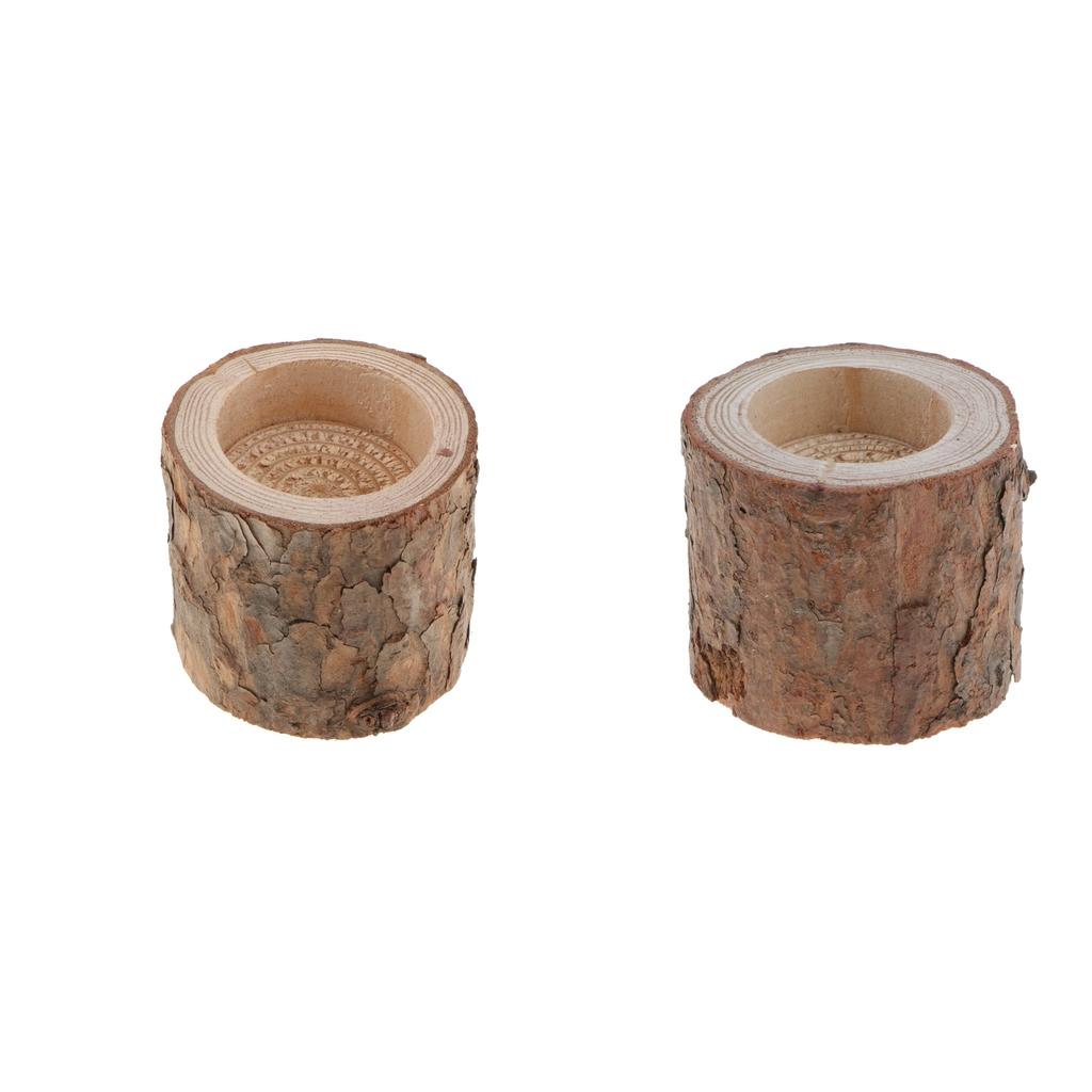2x Natural Tree Stump Wooden Candle Holder for Candlelight Dinner S+M