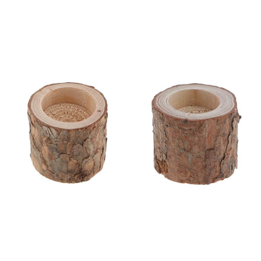 2x Natural Tree Stump Wooden Candle Holder for Candlelight Dinner S+M