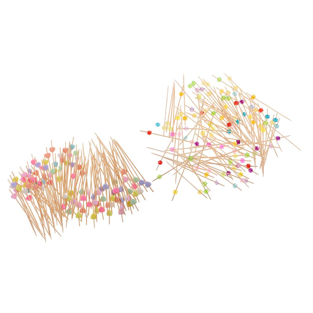200 Pieces Acrylic Beads Bamboo Cocktail Picks Drink Stirrer Heart+Square