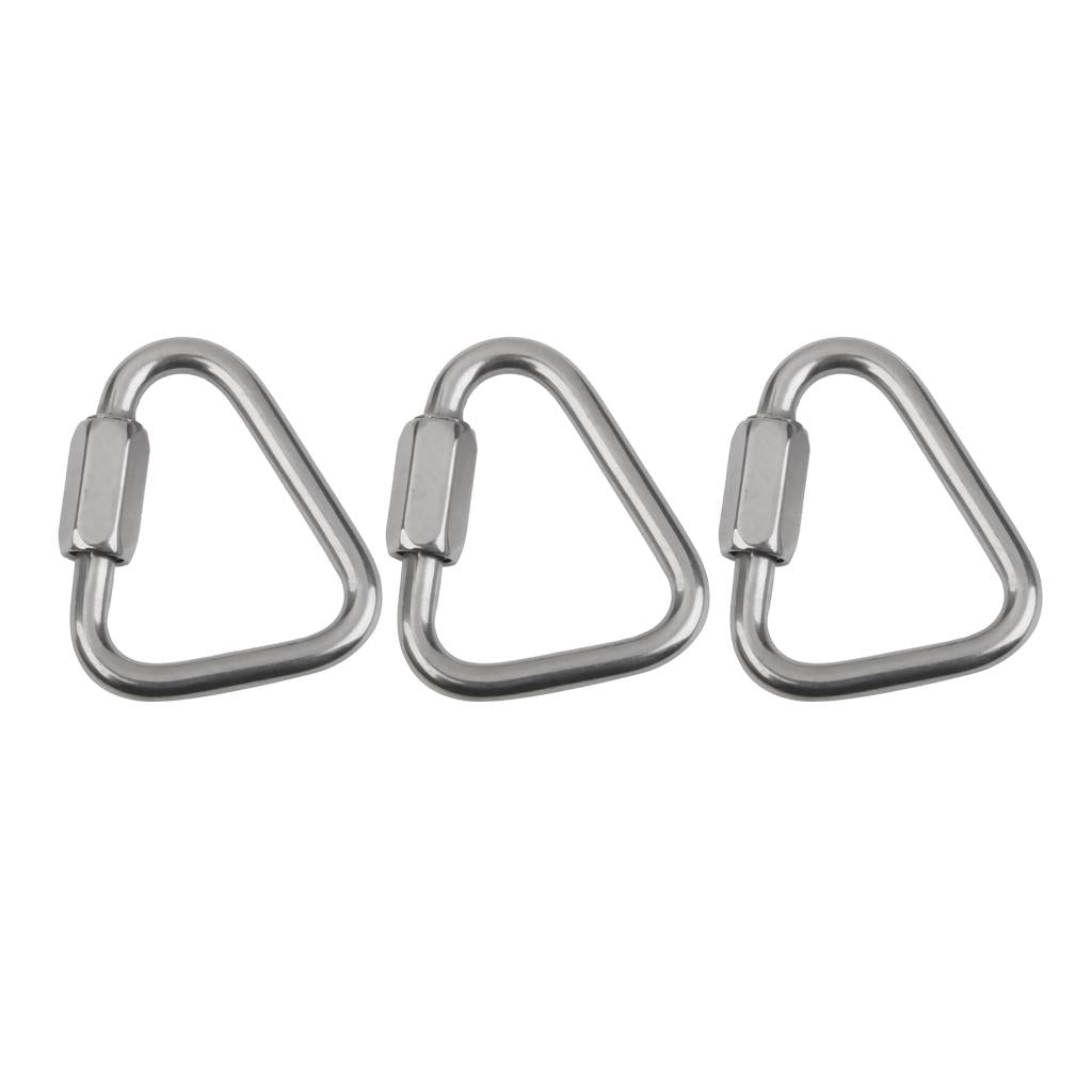 3x Stainless Steel Triangle Shape Carabiner Screw Locking Hook Climbing 12KN