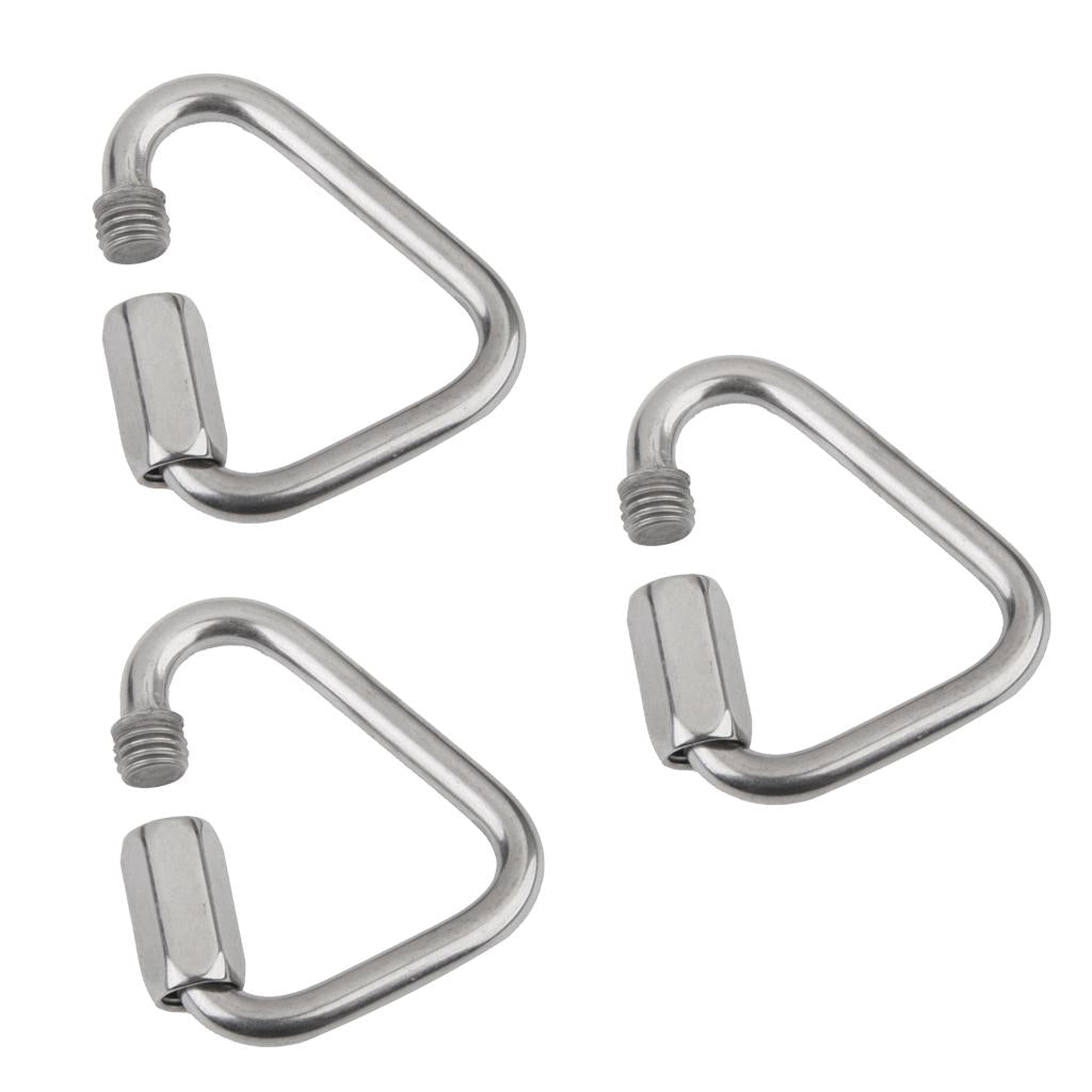 3x Stainless Steel Triangle Shape Carabiner Screw Locking Hook Climbing 12KN