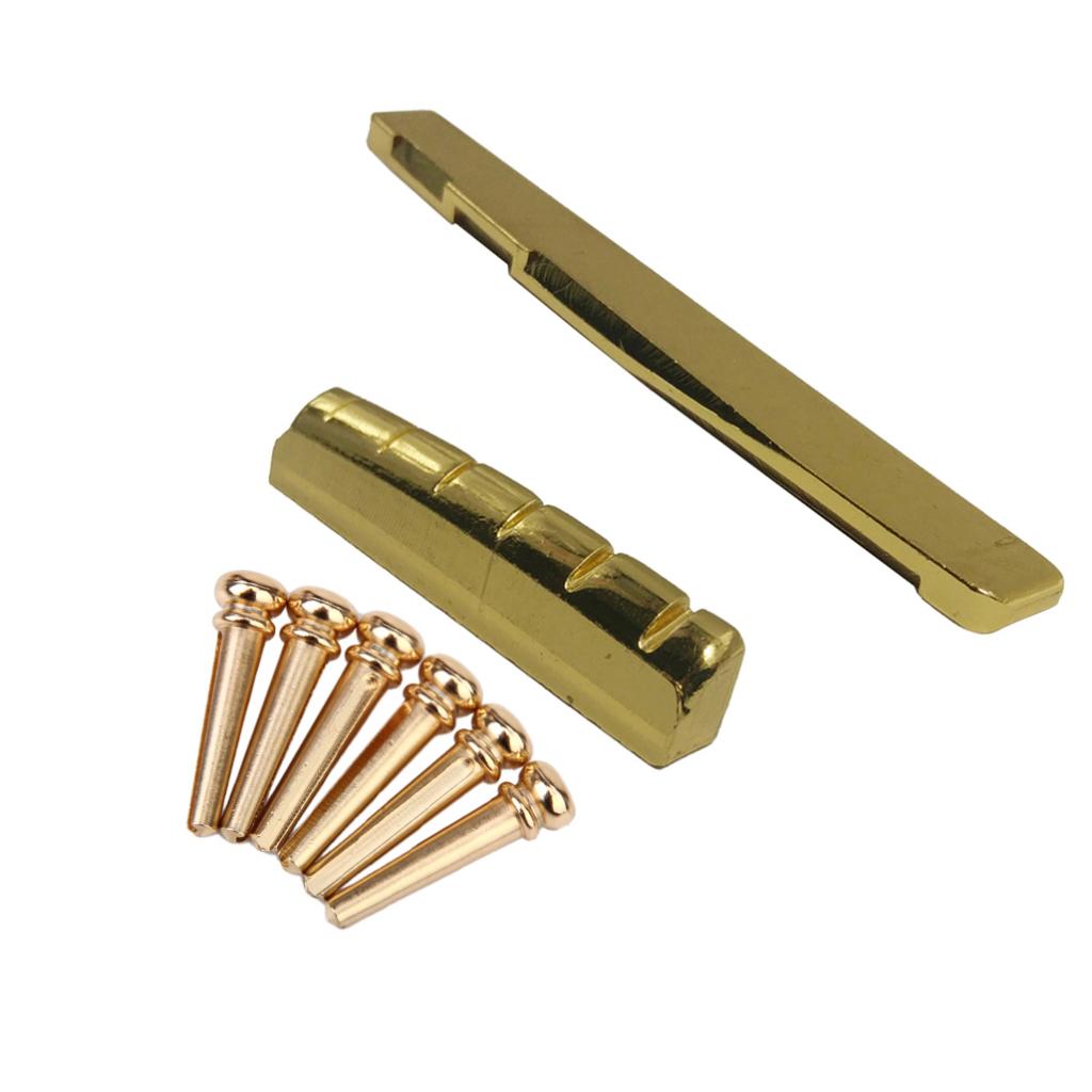 6pcs Brass Bridge Pins with Saddle Nut for Acoustic Folk Guitar