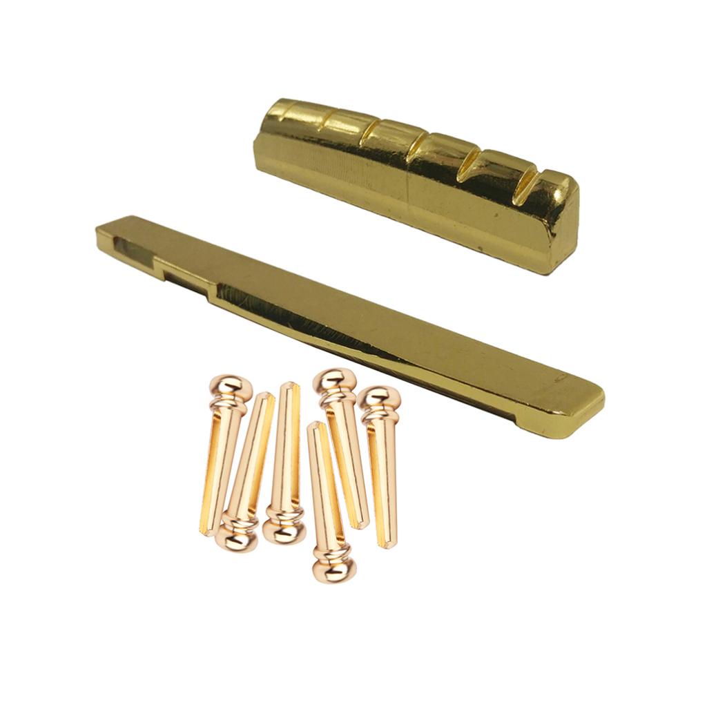 6pcs Brass Bridge Pins with Saddle Nut for Acoustic Folk Guitar