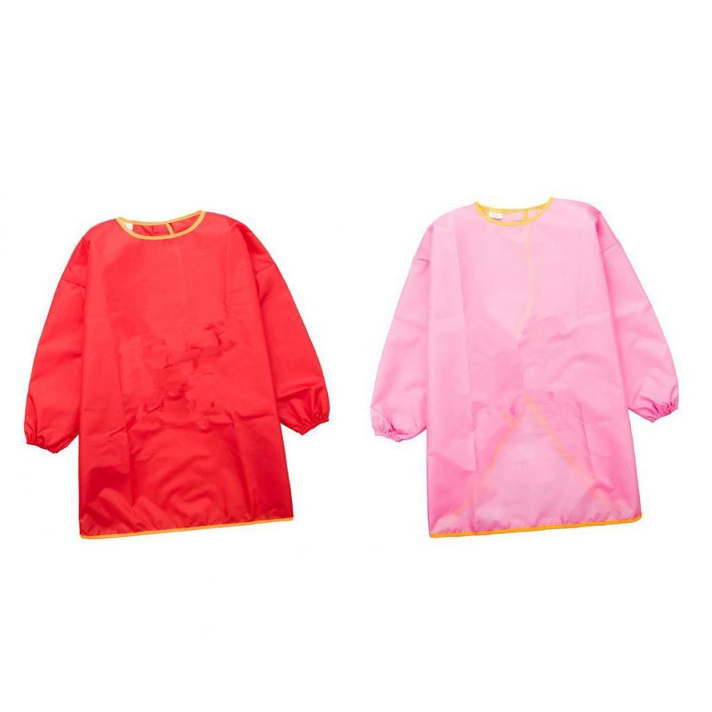 2pcs Children Kids Long Sleeve Apron Drawing Painting Waterproof Smock L Red