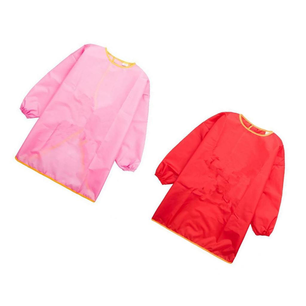 2pcs Children Kids Long Sleeve Apron Drawing Painting Waterproof Smock L Red