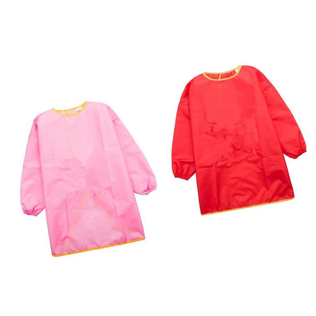 2pcs Children Kids Long Sleeve Apron Drawing Painting Waterproof Smock L Red