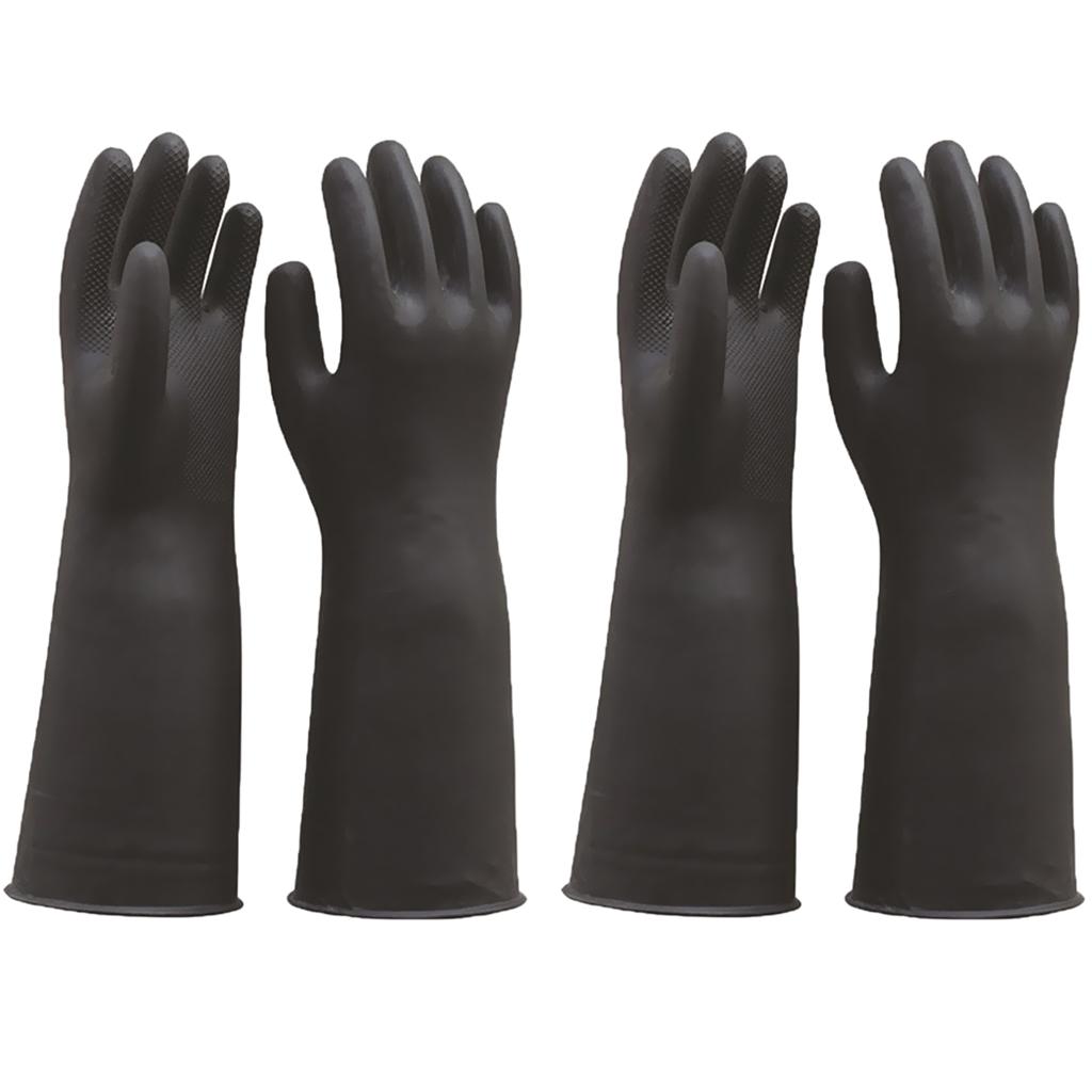 2 Pairs 60cm Long Industrial Rubber Latex Gloves Work Safety Gardening Black