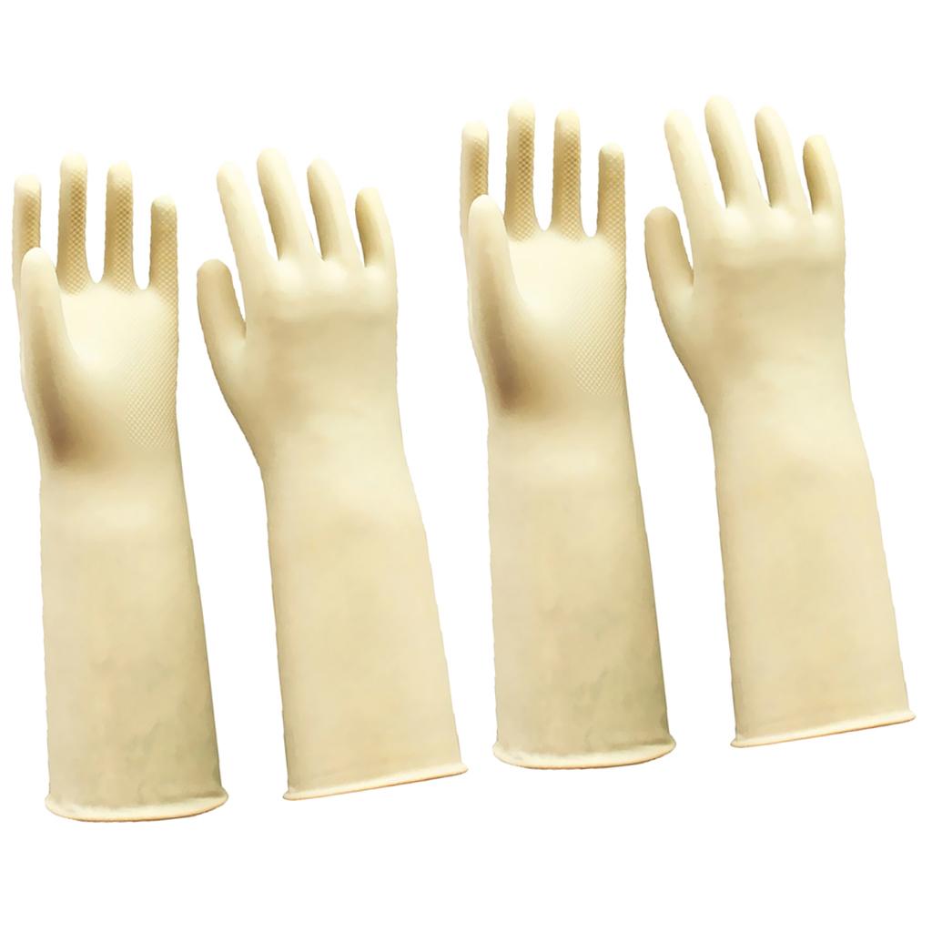 2 Pair Long Industrial Rubber Latex Gloves Work Safety Gardening White 60cm