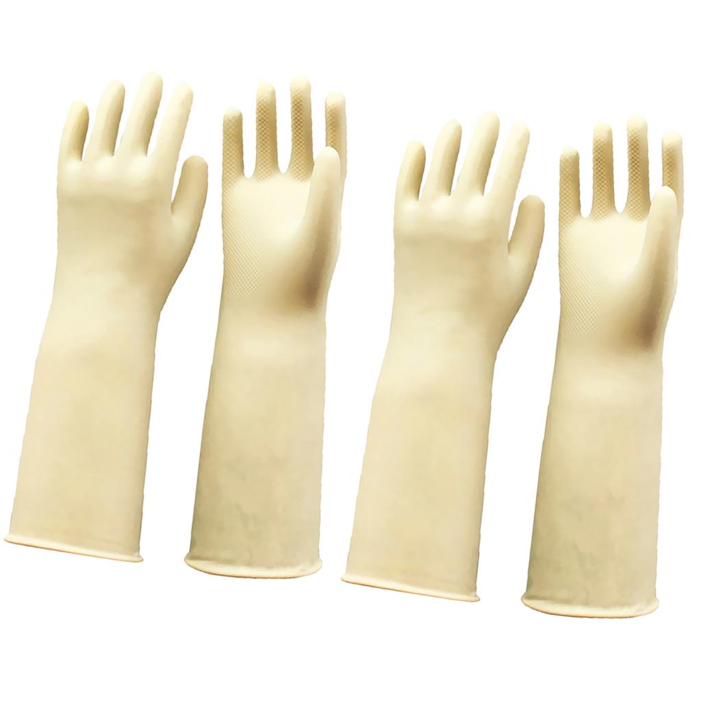 2 Pair Long Industrial Rubber Latex Gloves Work Safety Gardening White 60cm
