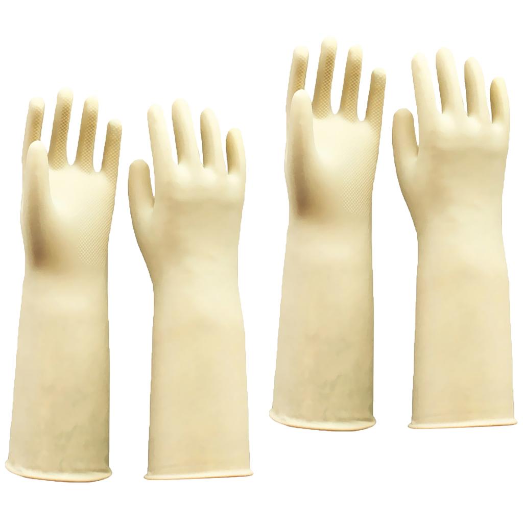 2 Pair Long Industrial Rubber Latex Gloves Work Safety Gardening White 60cm
