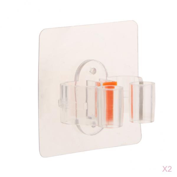 2 pieces Reusable Self-adhesive Broom Mop Holder Mop Broom Clip Hanger Clear