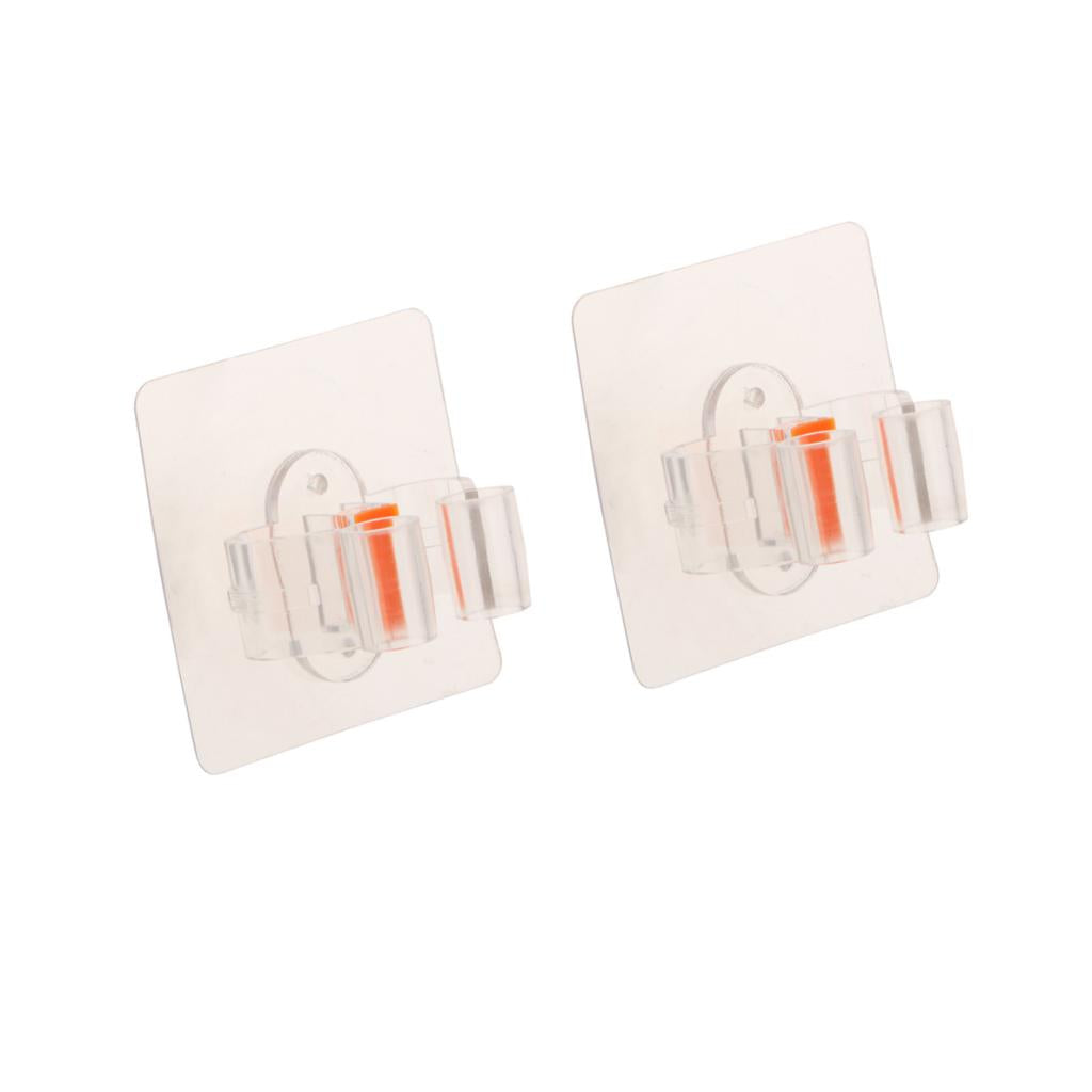 2 pieces Reusable Self-adhesive Broom Mop Holder Mop Broom Clip Hanger Clear
