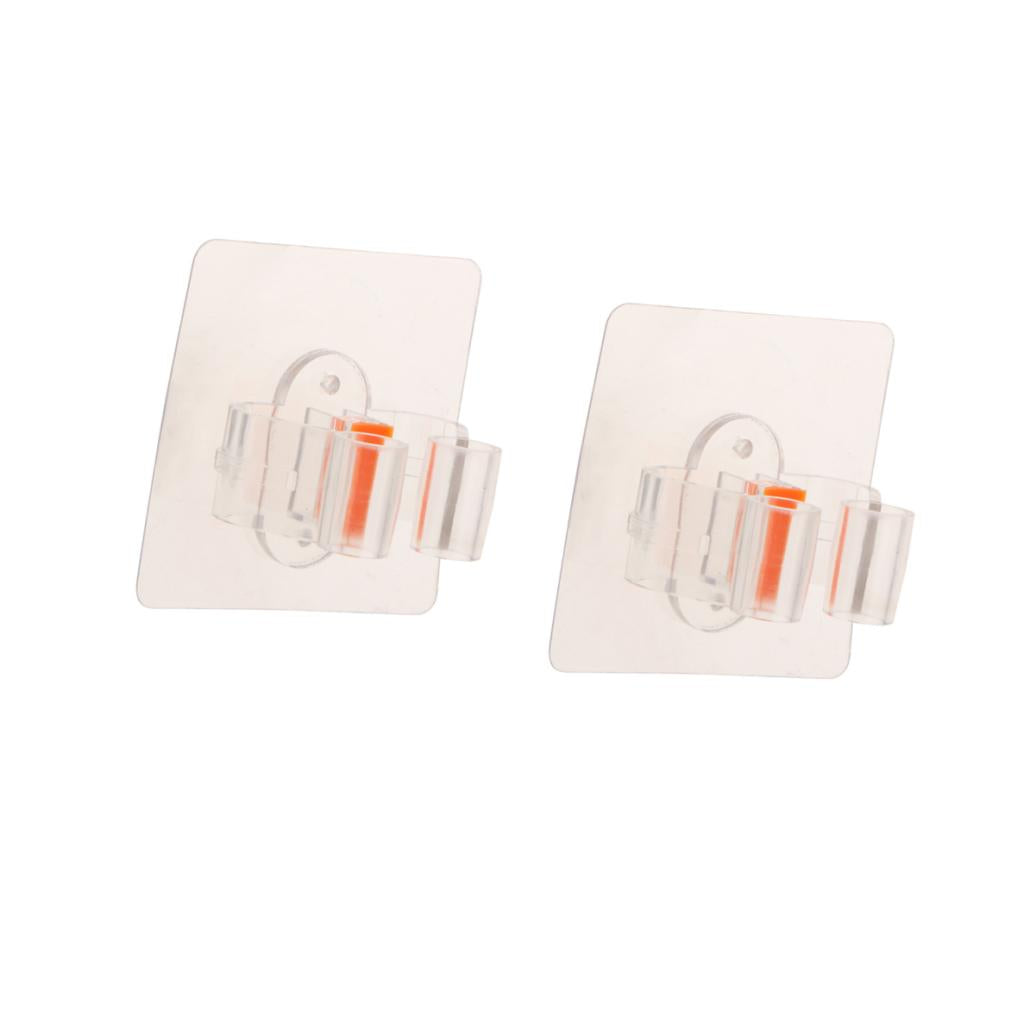 2 pieces Reusable Self-adhesive Broom Mop Holder Mop Broom Clip Hanger Clear