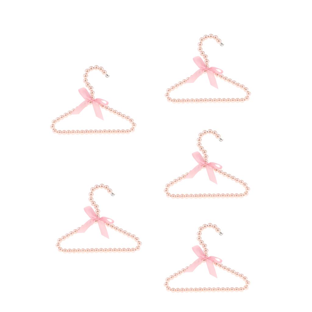 5pcs Pearl Beaded Kids Clothes Hanger Coat Dress Pants Hook Holder Pink 20cm