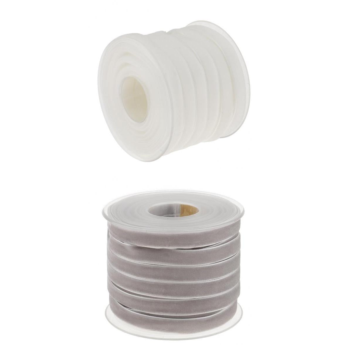 2 x 20 Yard Wide Velvet Ribbon Roll for Wedding Decor White and Gray 10 mm