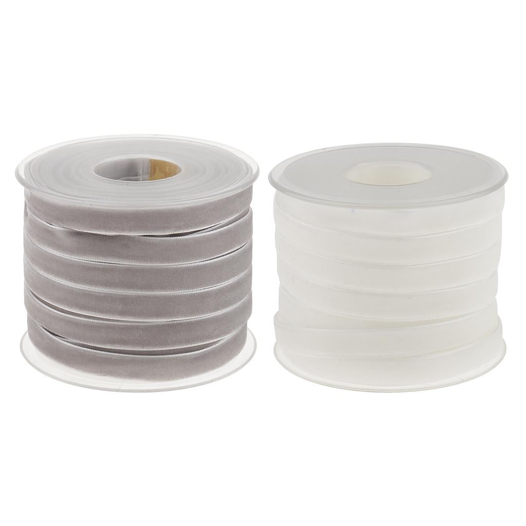 2 x 20 Yard Wide Velvet Ribbon Roll for Wedding Decor White and Gray 10 mm