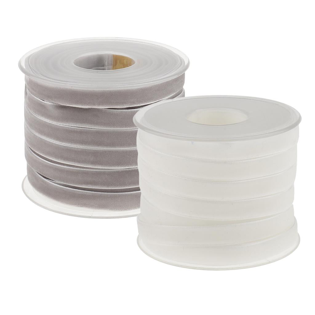 2 x 20 Yard Wide Velvet Ribbon Roll for Wedding Decor White and Gray 10 mm