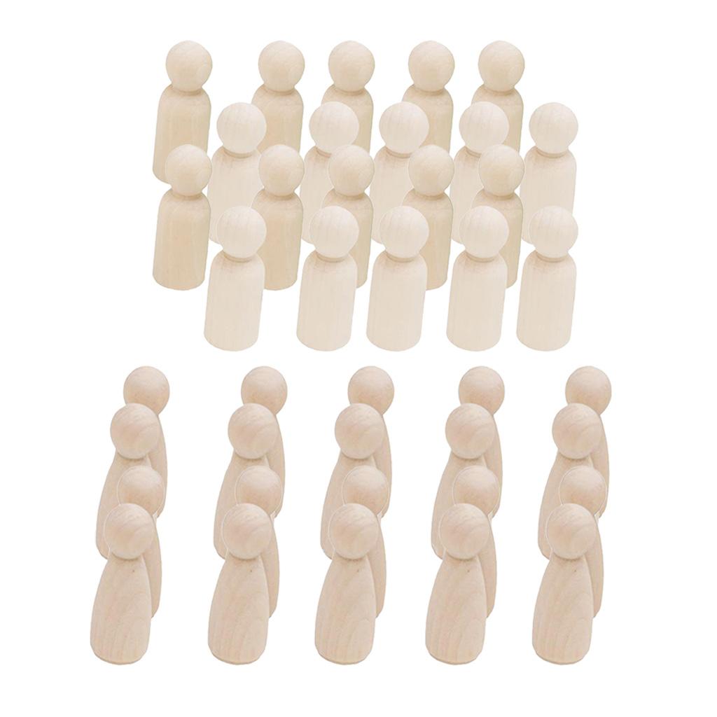40 Pieces 55mm Blank DIY Wood People Peg Dolls Wedding Cake Topper Crafts