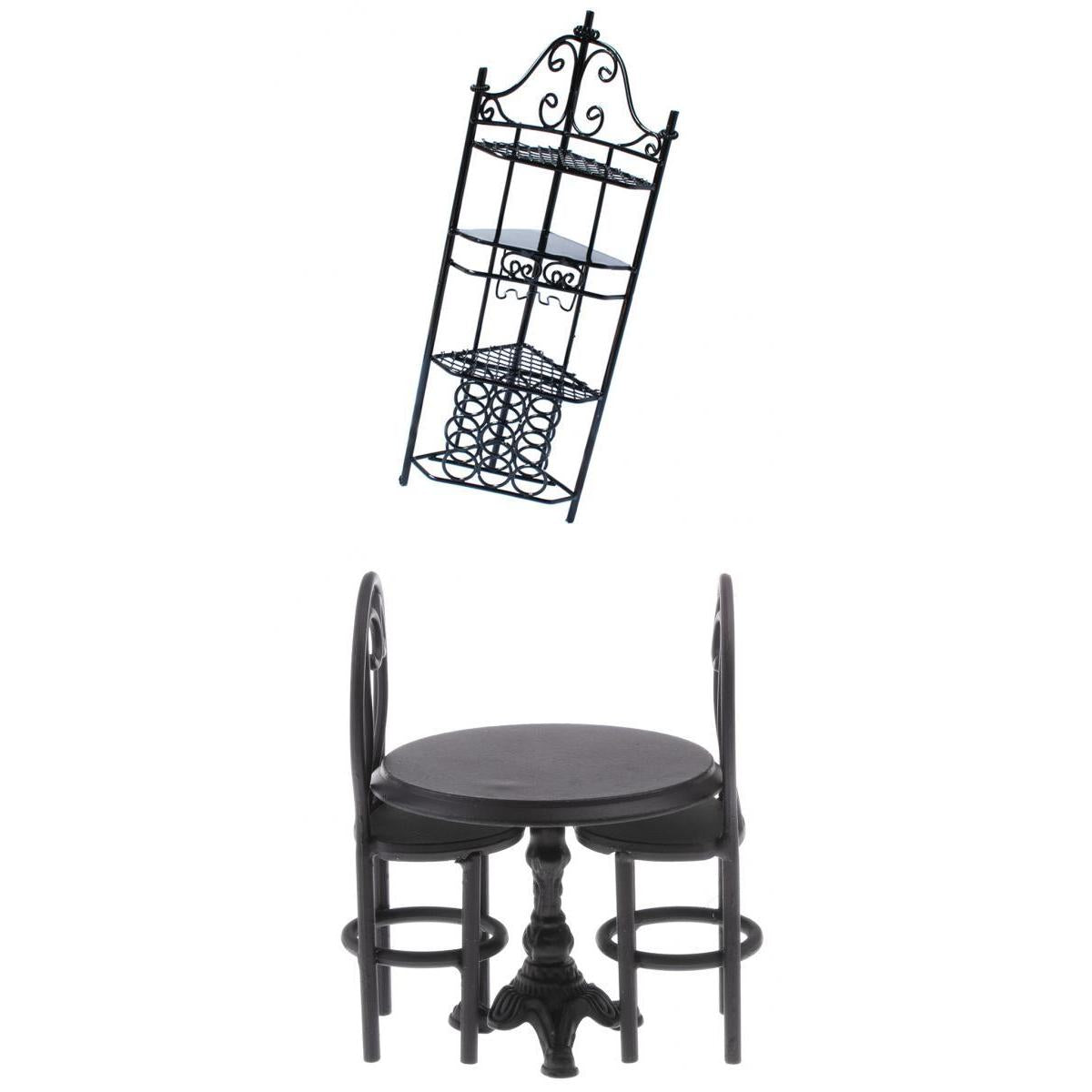 4 Pieces Miniature Metal Table Chair Shelf Set for 1/12 Dollhouse Furniture