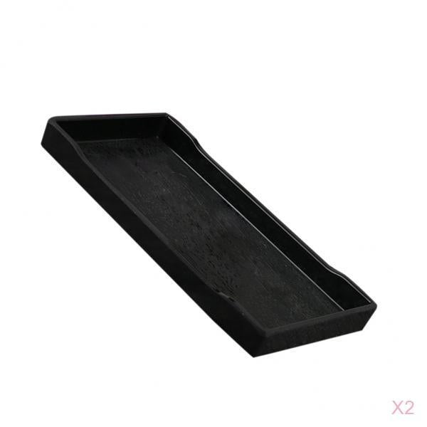 2 pieces Melamine Hotel Serving Tray Dished Cup Glass Cake Black 21x10.8cm