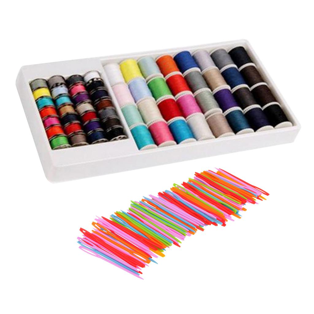 60Pcs Polyester Sewing Threads Lots & 100Pcs Plastic Weaving Needles Crafts