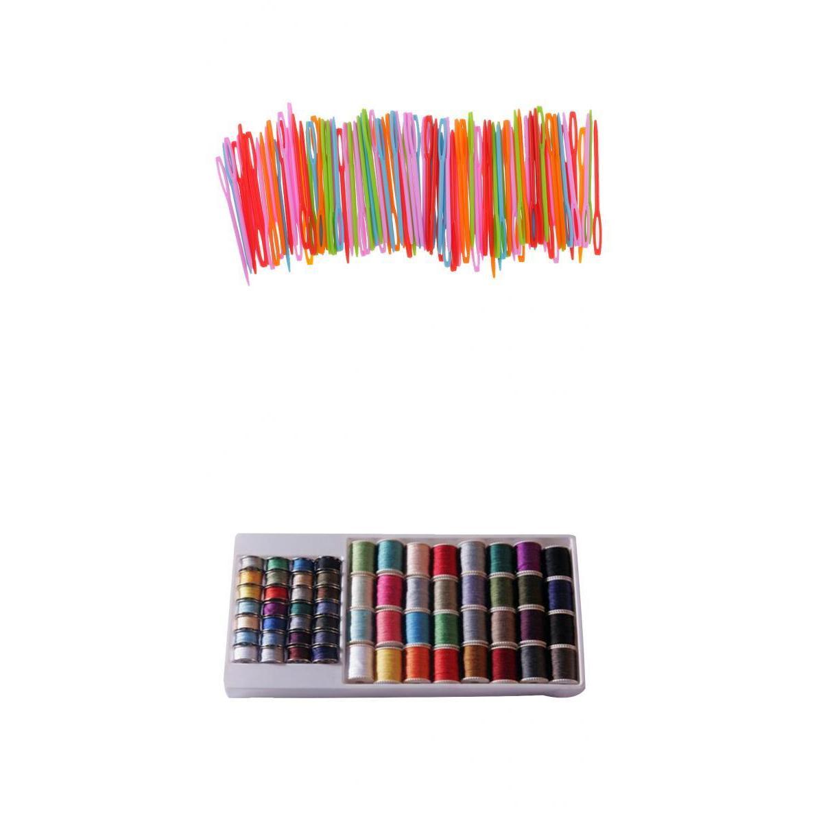 60Pcs Polyester Sewing Threads Lots & 100Pcs Plastic Weaving Needles Crafts