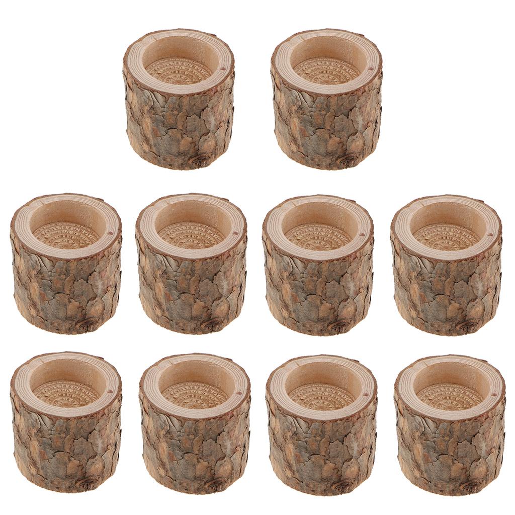 10-piece Natural Tree Stump Wooden Candle Holder Tea Light Wedding Decor 7cm
