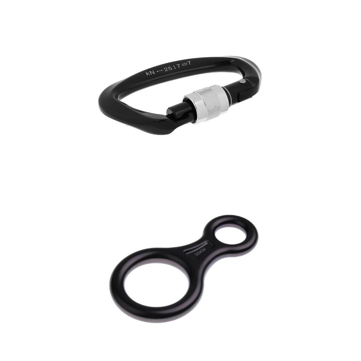 25KN Screw Lock Climbing Carabiner + 35KN Figure 8 Rope Descender
