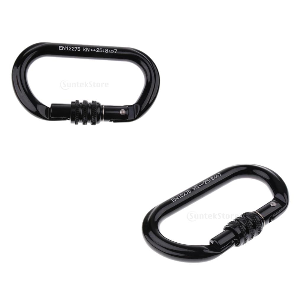 2pcs Rock Climbing Carabiner Screw Locking O-Shaped Buckle 8KN-25KN Black