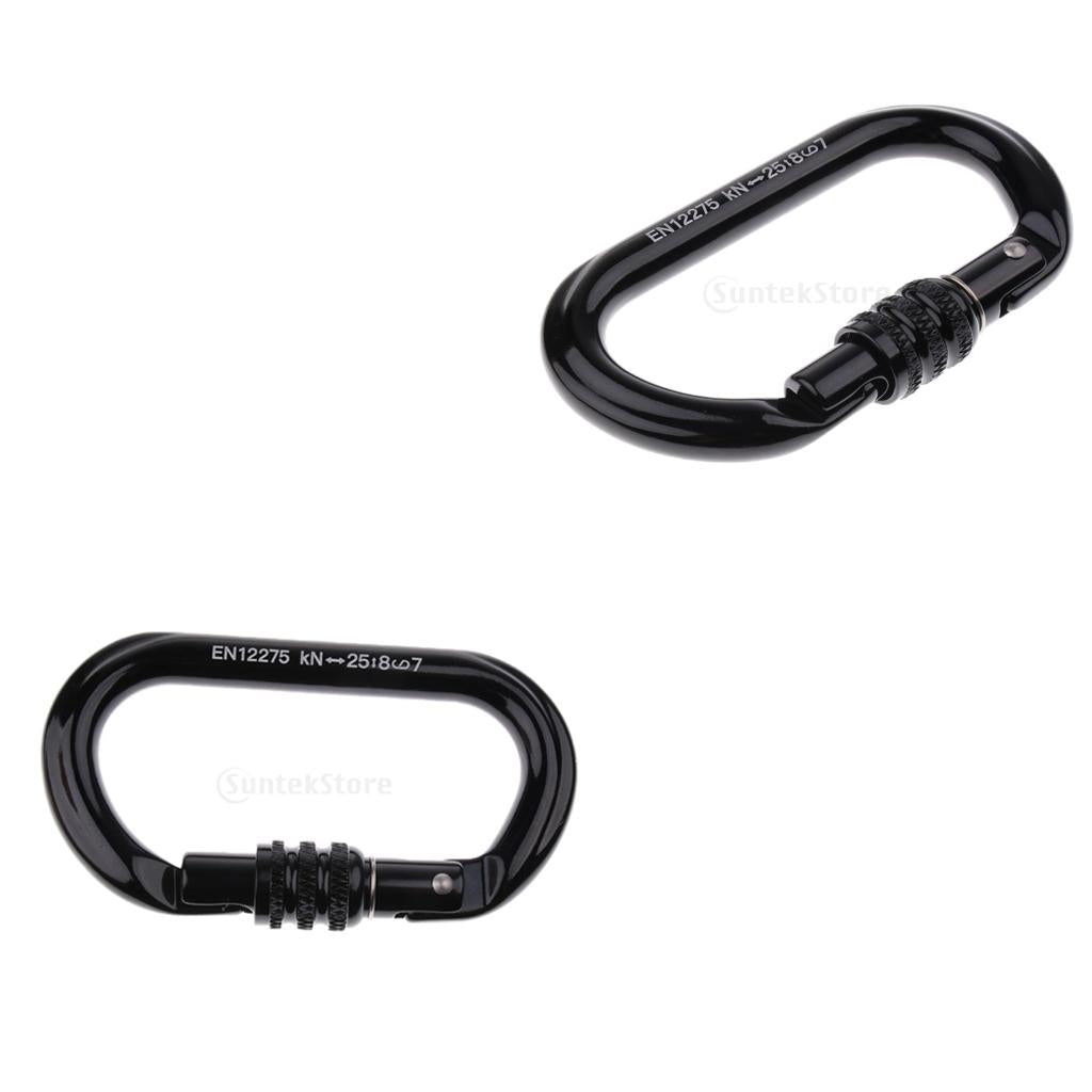 2pcs Rock Climbing Carabiner Screw Locking O-Shaped Buckle 8KN-25KN Black