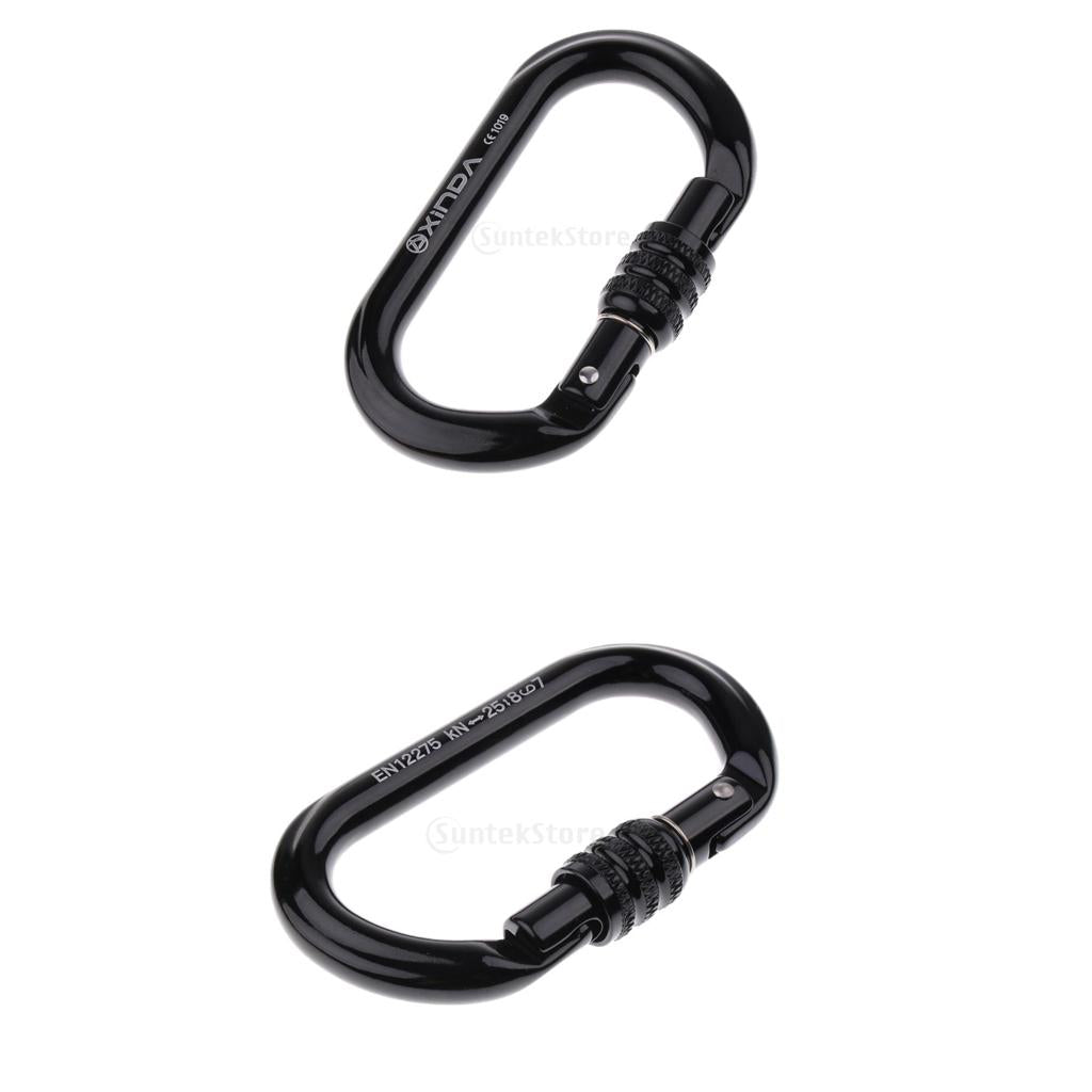2pcs Rock Climbing Carabiner Screw Locking O-Shaped Buckle 8KN-25KN Black