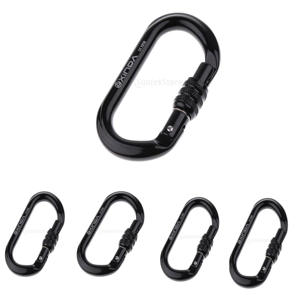 5pcs Rock Climbing Carabiner Screw Locking O-Shaped Buckle 8KN-25KN Black
