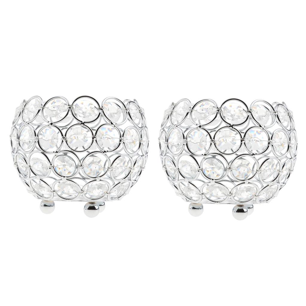 2-piece 10cm CrystalVotive Tealight Candle Holder Wedding Centerpiece-Silver